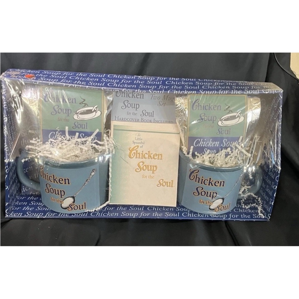 NOS 1998 Little Spoonful of Chicken Soup For The Soul 2 Mug Gift Set w Book,etc